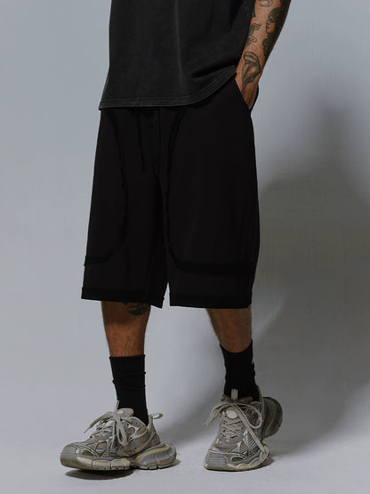 Washed Deconstructed Patchwork Wide Leg Half Pants WN17494