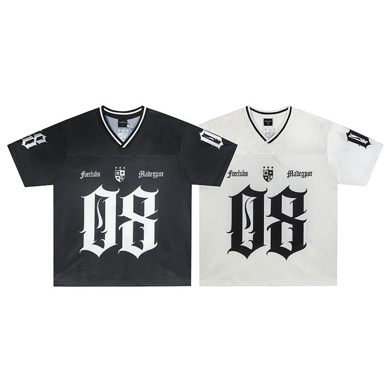 Satin Racing Print V-Neck Oversize Short Sleeve T-Shirt WN25594