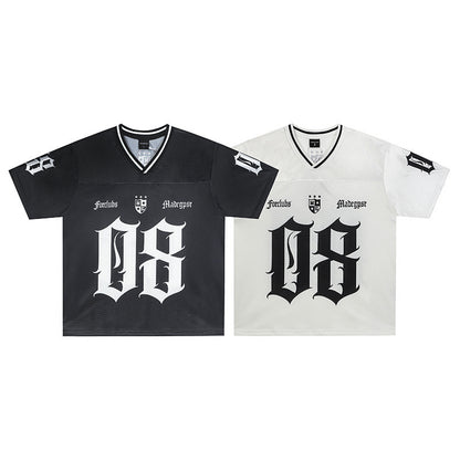 Satin Racing Print V-Neck Oversize Short Sleeve T-Shirt WN25594
