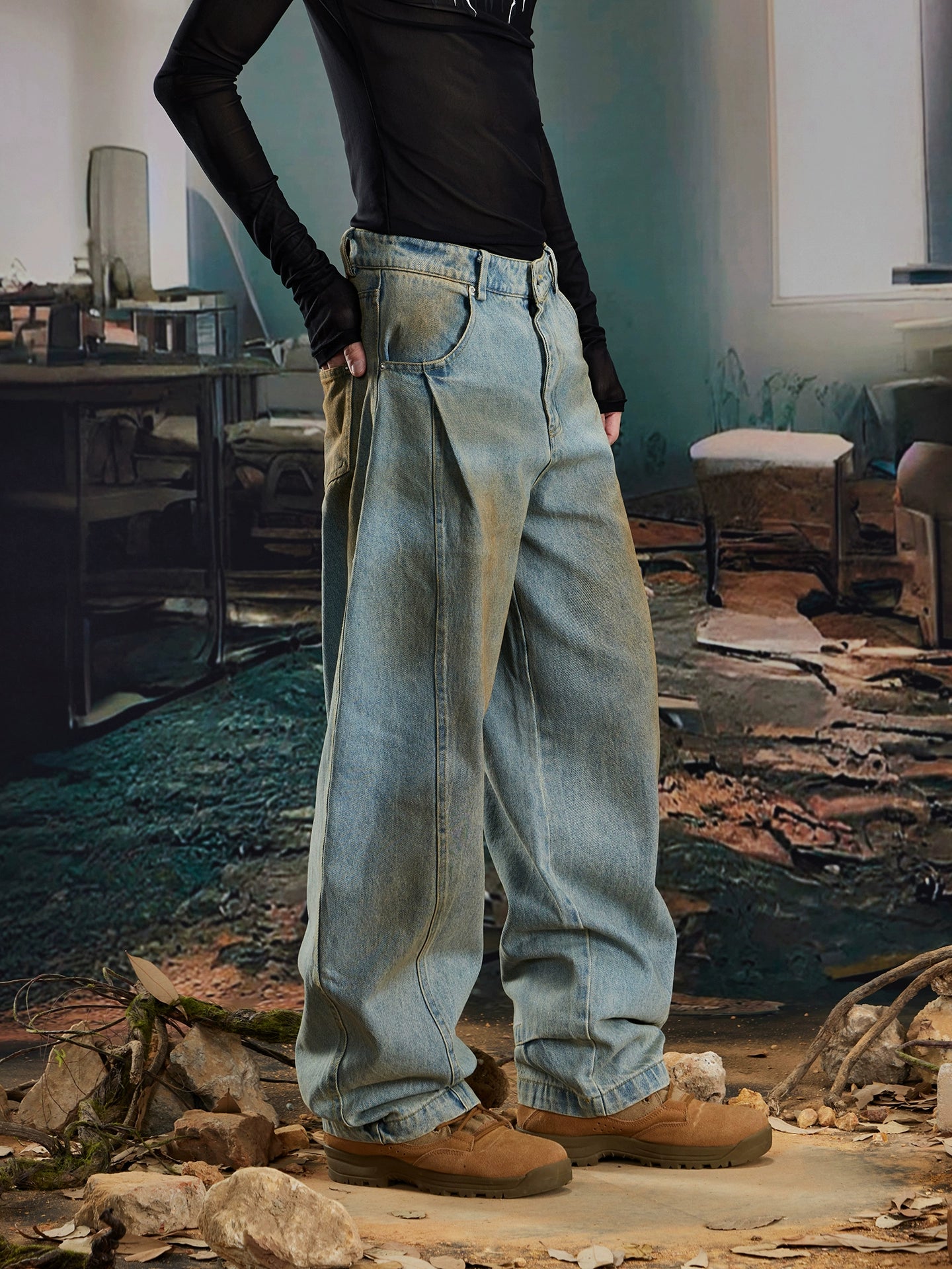 Dye Wide Leg Scimitar Denim Jeans WN20563