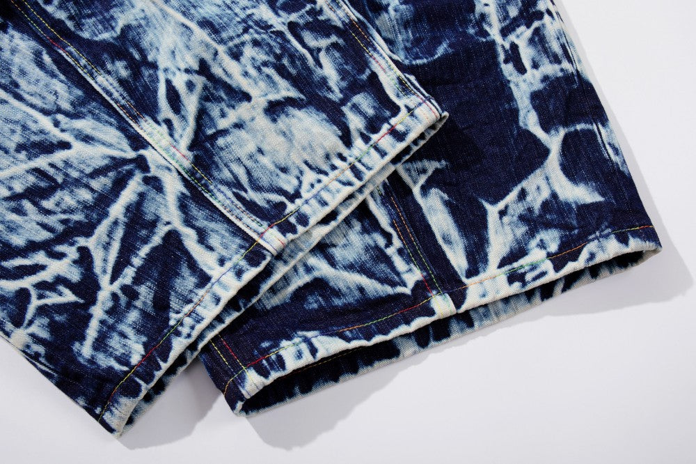Abstract Print Wide Leg Denim Jeans WN28011