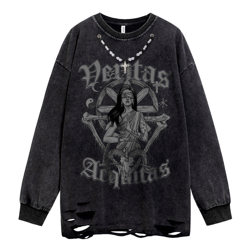 Washed Damage Print Long Sleeve T-Shirt WN16487