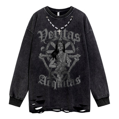 Washed Damage Print Long Sleeve T-Shirt WN16487