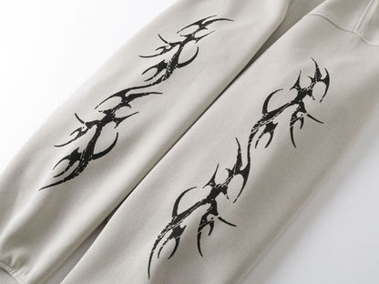 Thorn Print Zipper Hoodie & Thorn Print Wide Leg Sweatpants Setup WN25656