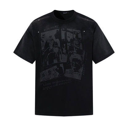 Portrait Print Damage Short Sleeve T-Shirt WN25455