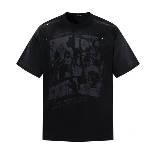 Portrait Print Damage Short Sleeve T-Shirt WN25455