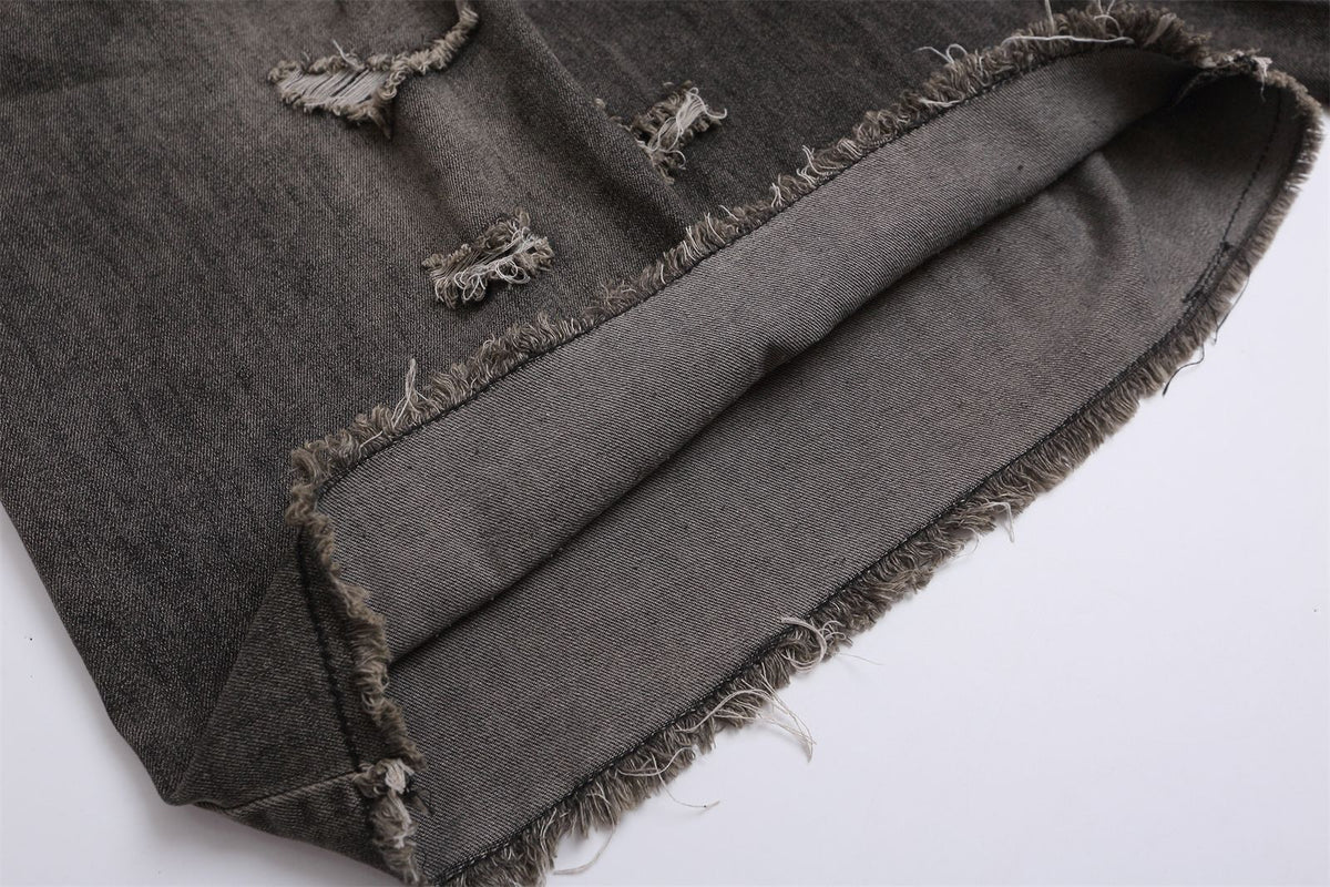 Damage Raw Hem Denim Half Jeans WN26784