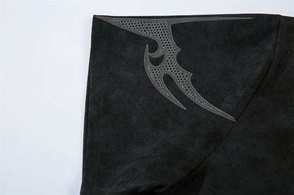 Suede Graffiti Print Oversize Short Sleeve T-Shirt WN15117