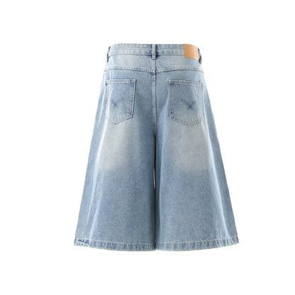 Wash Damage Straight Wide Leg Denim Jeans WN25646