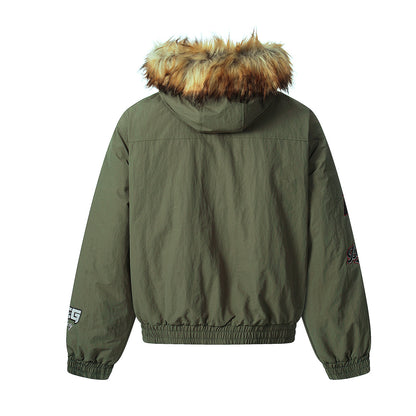 Fake Fur Hooded Embroidery Puffer Jacket WN21862