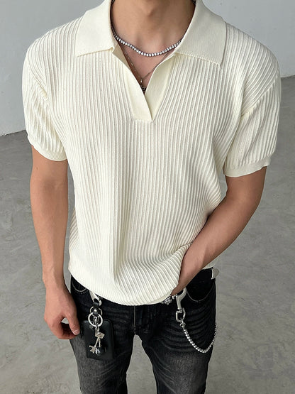Striped Textured Summer Knit Short Sleeve Polo Shirt WN19570
