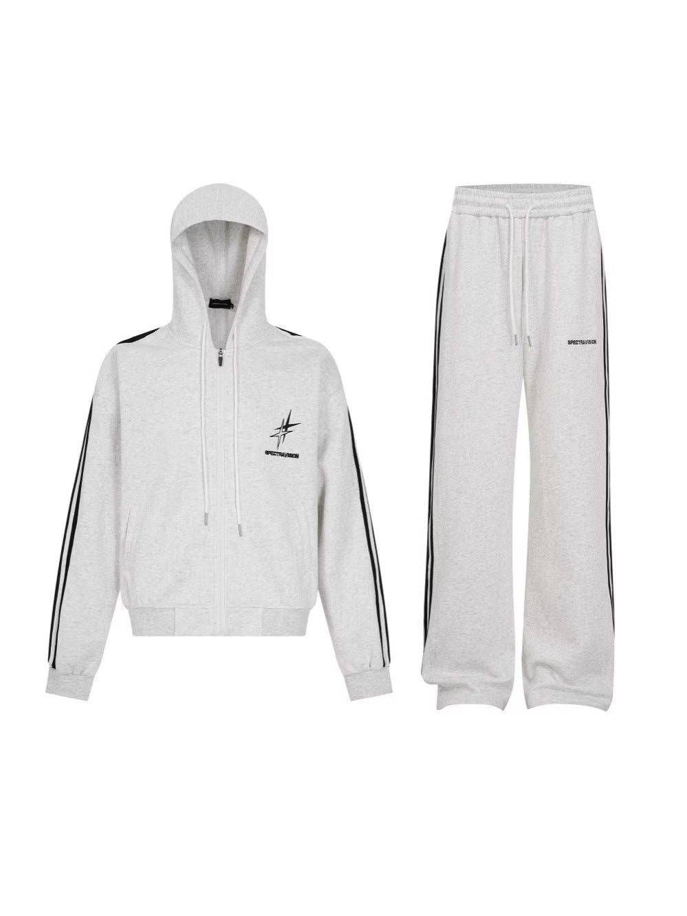 Stripe Zipper Hoodie & Wide Leg Drawstring Sweatpants Setup WN27993