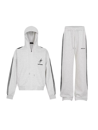 Stripe Zipper Hoodie & Wide Leg Drawstring Sweatpants Setup WN27993