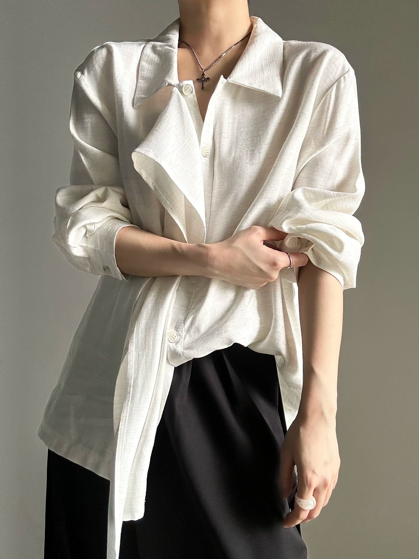 Draped Design Long Sleeve Shirt WN19673