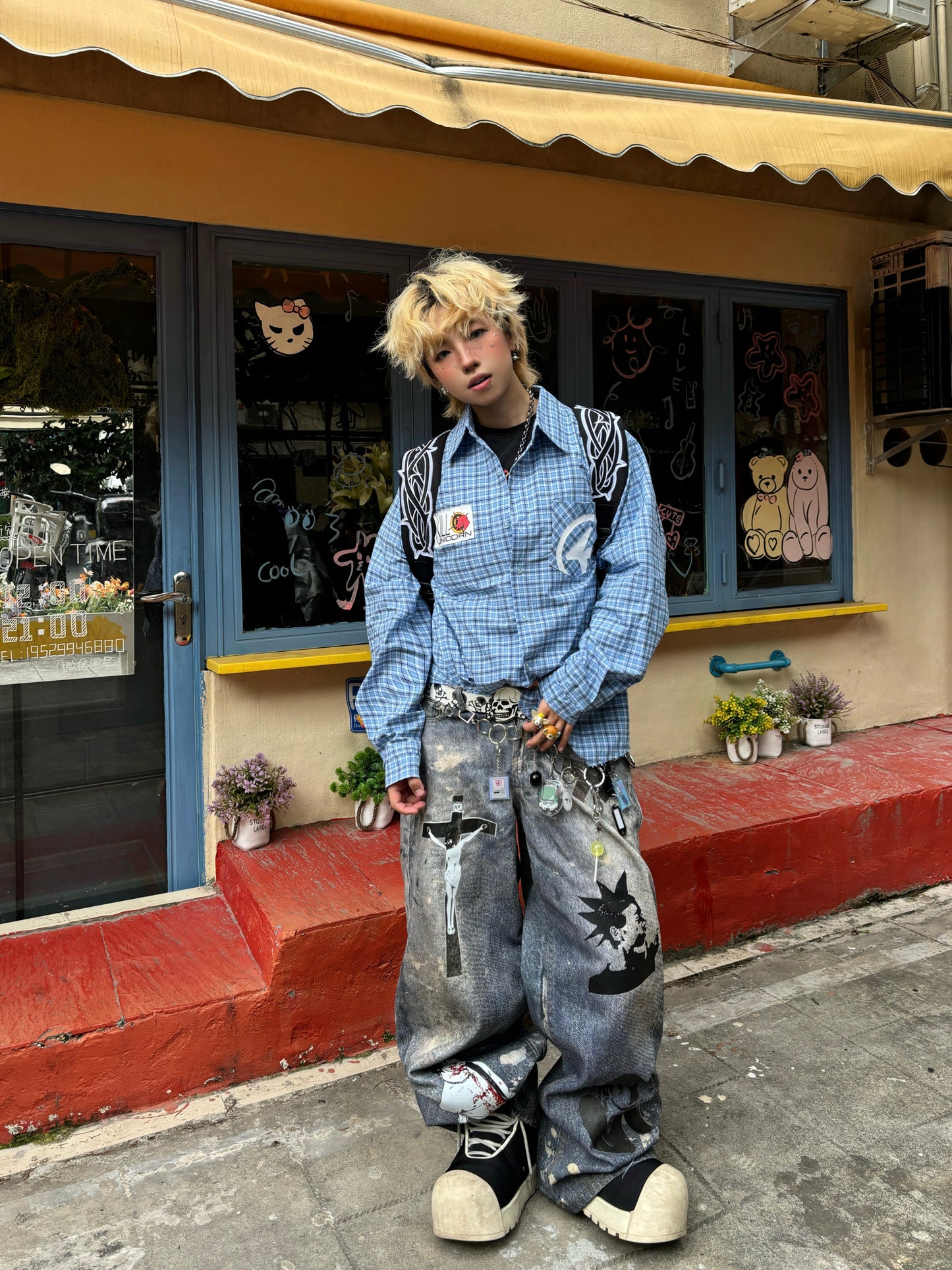 3D Print Wide Leg Denim Jeans WN24098