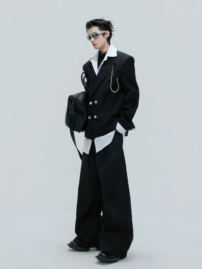 Pearl Chain Waist-Fitted Shoulder-Pad Double Layer Tailored Jacket & Trousers Setup WN21730