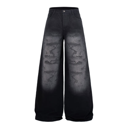 Washed Tribal Fade Wide Leg Denim Jeans WN25450