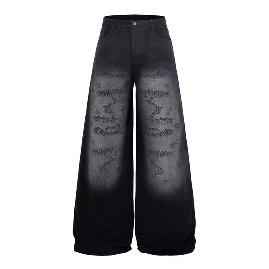 Washed Tribal Fade Wide Leg Denim Jeans WN25450