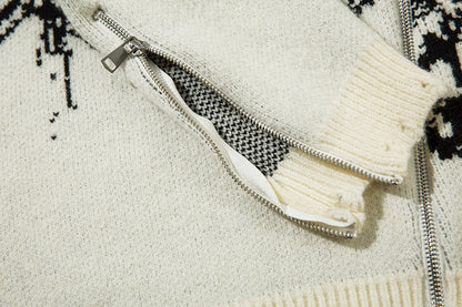 Jacquard Zipper Detail Knit Sweater WN11451