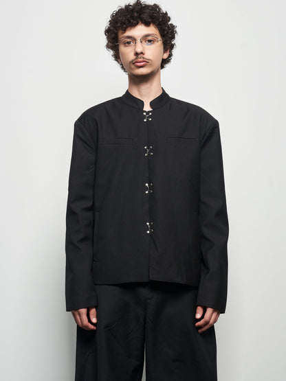 Chinese Style Frog Button Standing-Collar Long Sleeve Shirt WN22931