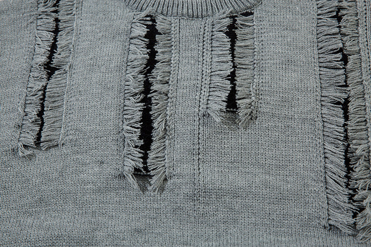 Oversize Frayed Hem Damage Knit Sweater WN11450