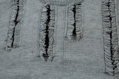 Oversize Frayed Hem Damage Knit Sweater WN11450