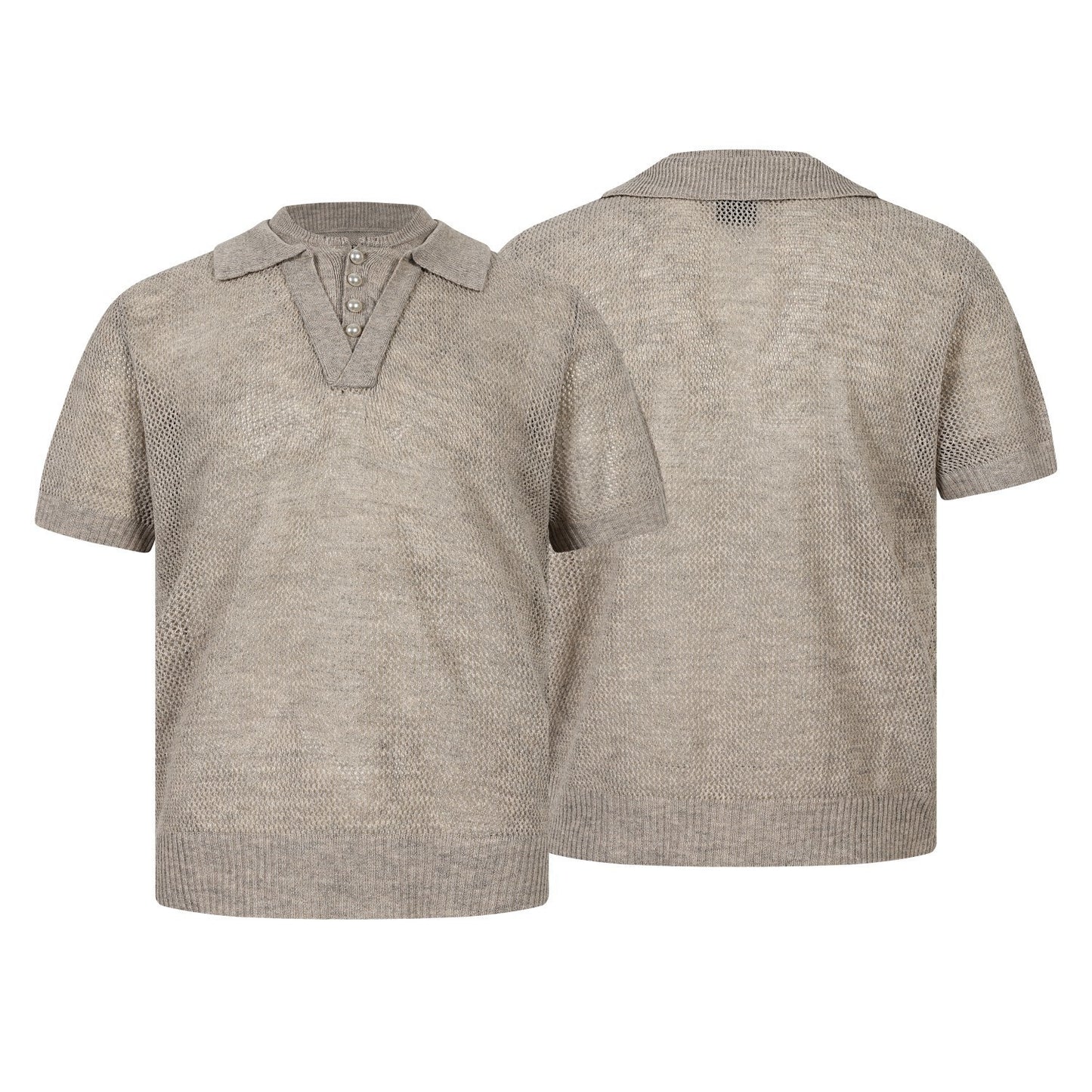 Openwork Short Sleeve Knit Polo Shirt WN25815