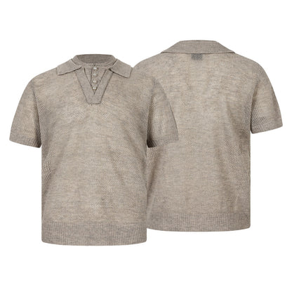 Openwork Short Sleeve Knit Polo Shirt WN25815