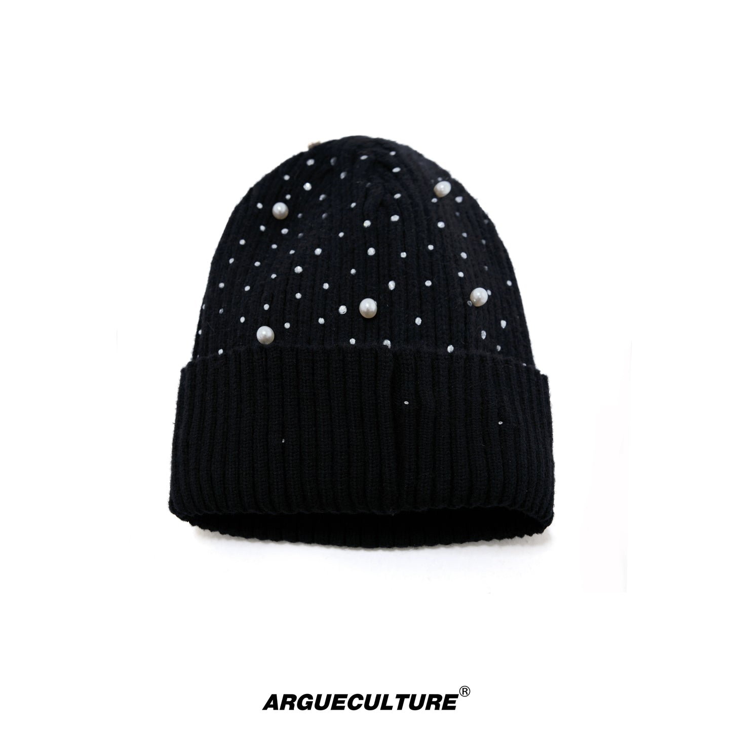 Sequin Pearl Knit Furry Hat WN21710