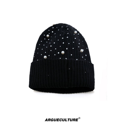 Sequin Pearl Knit Furry Hat WN21710