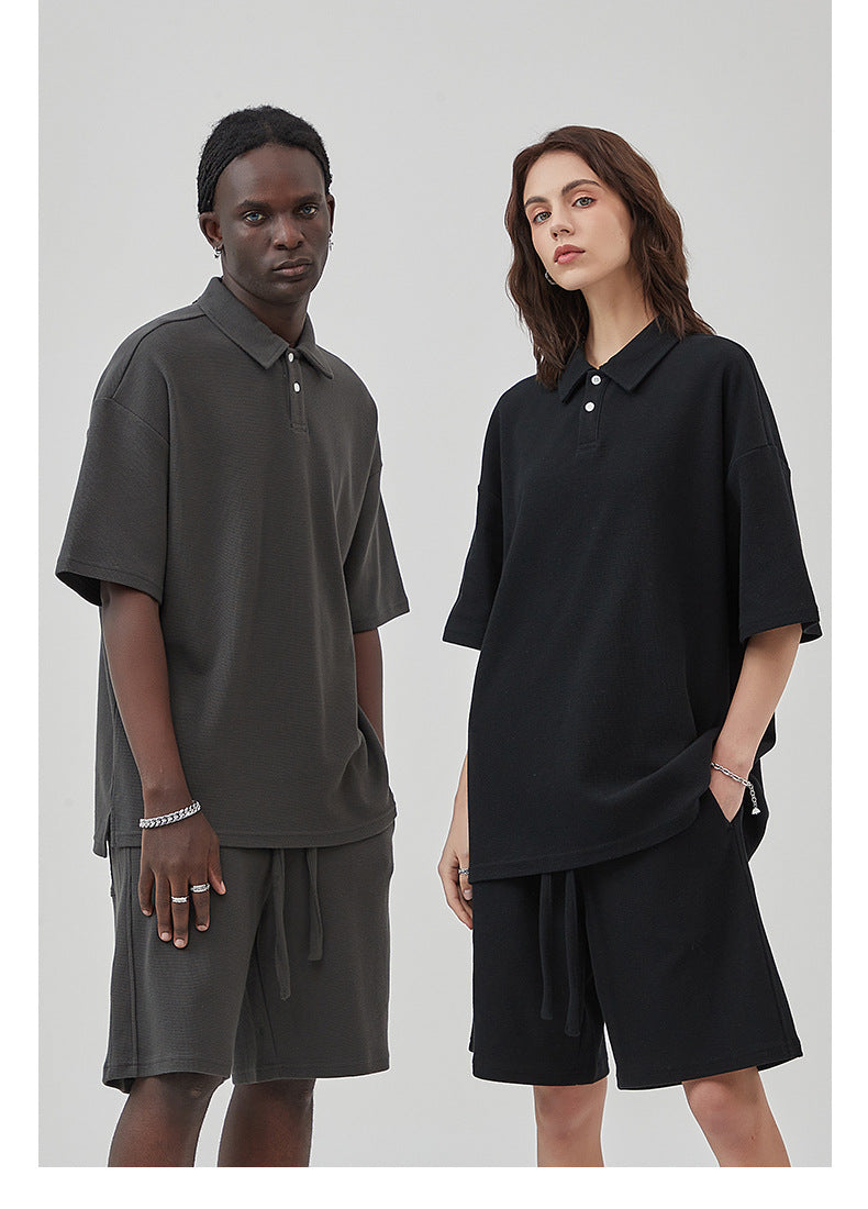 Oversize Waffle Polo Shirt & Waffle Shorts Setup WN6636