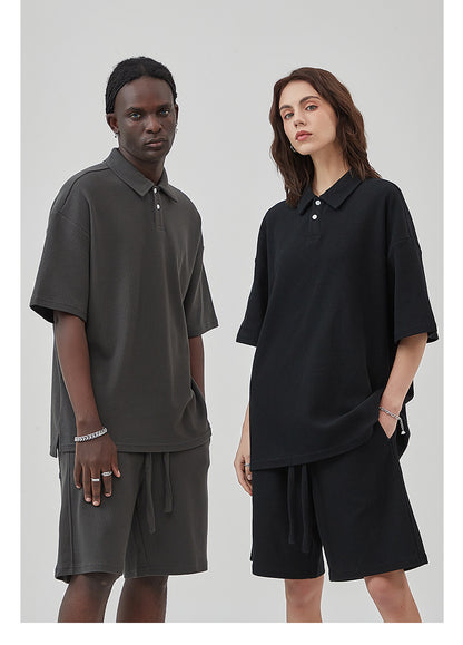 Oversize Waffle Polo Shirt & Waffle Shorts Setup WN6636