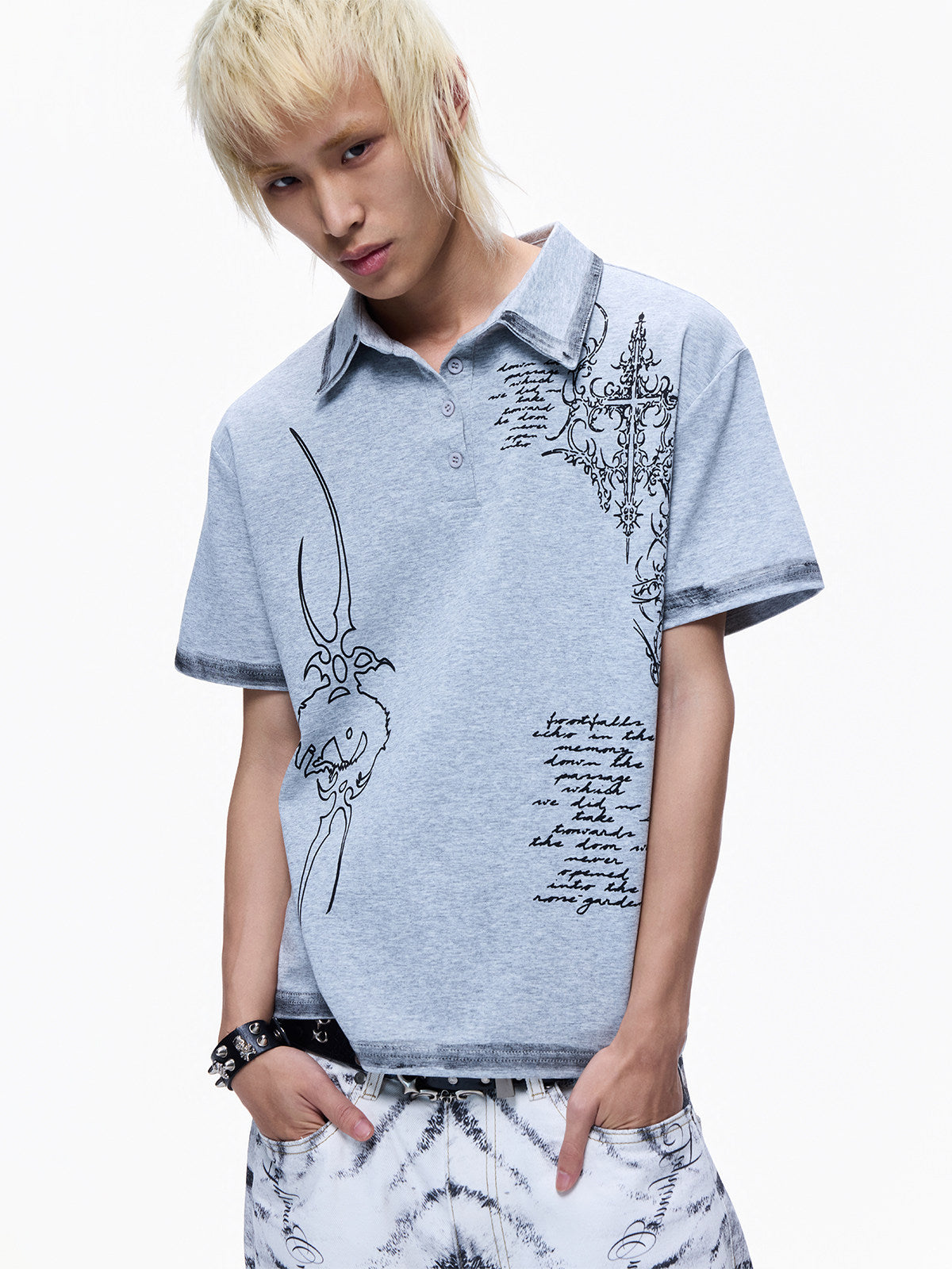 Print Cropped Short Sleeve Polo Shirt WN27275