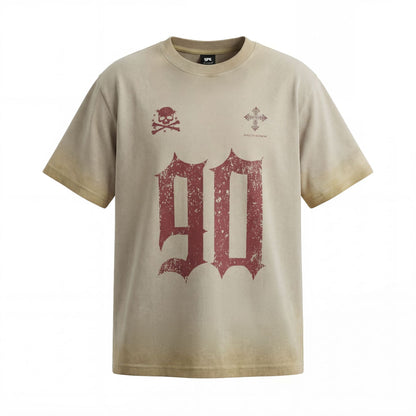 Fade Washed Skull Number Print Short Sleeve T-Shirt WN25769