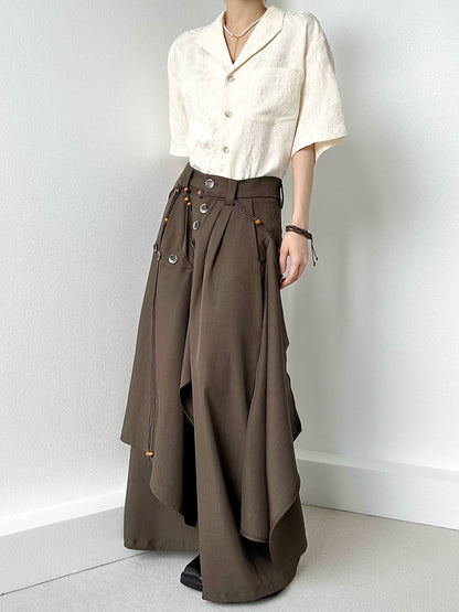 Button Design Drape Wide Leg Trousers WN19629