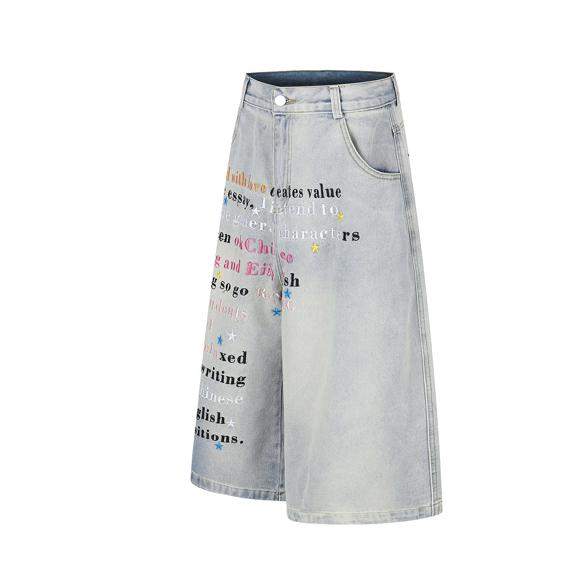 Letter Star Print Denim Half Jeans WN25412