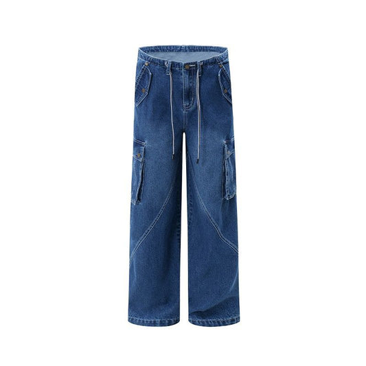 Washed Large-Pocket Cargo Denim Jeans WN12819