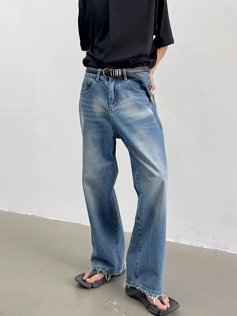 Raw-edge Wide-Leg Straight Denim Jeans WN7363