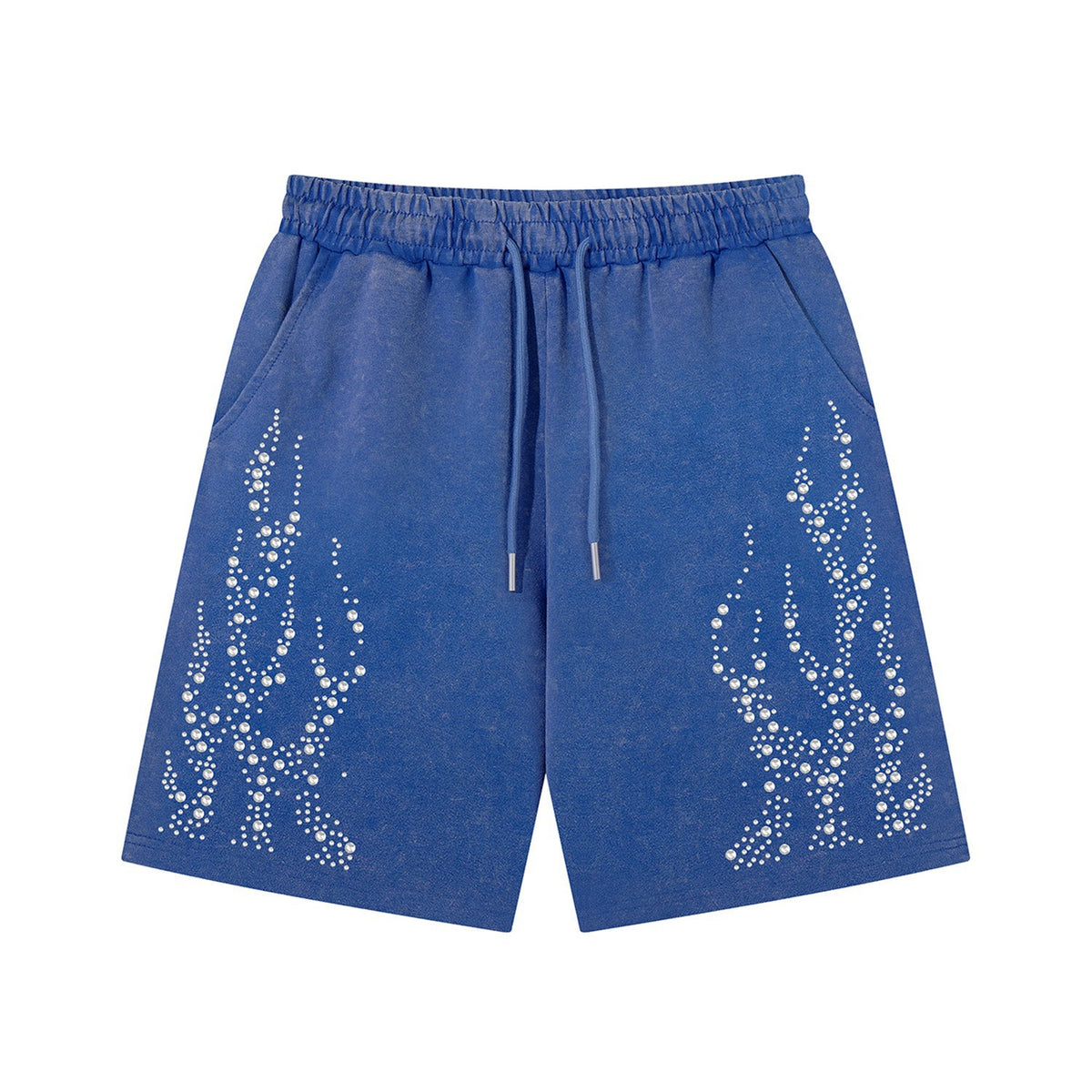 Washed Rhinestone Flame Half Pants WN26943