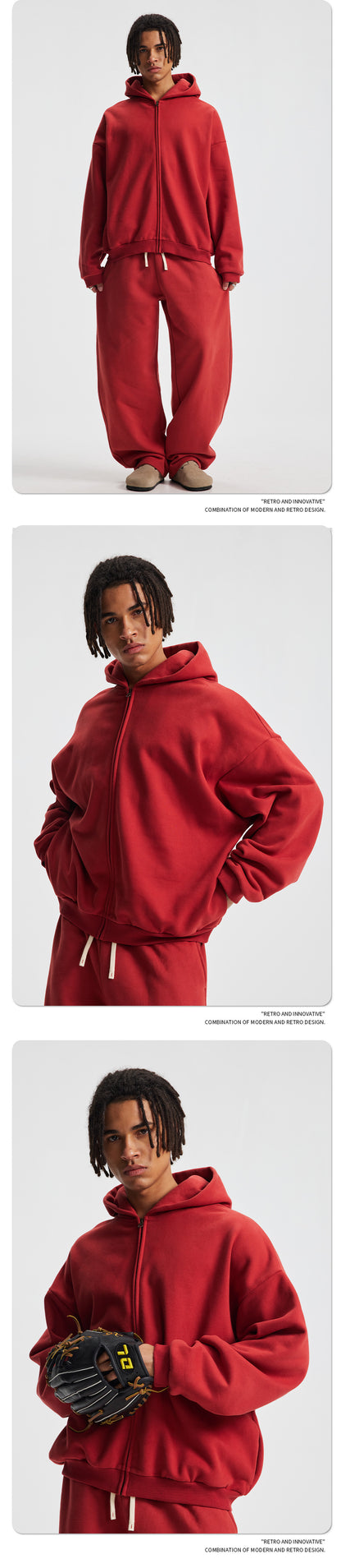 Fleece Lining Side Pocket Zipper Hoodie & Fleece Lining Wide Leg Sweatpants Setup WN23114