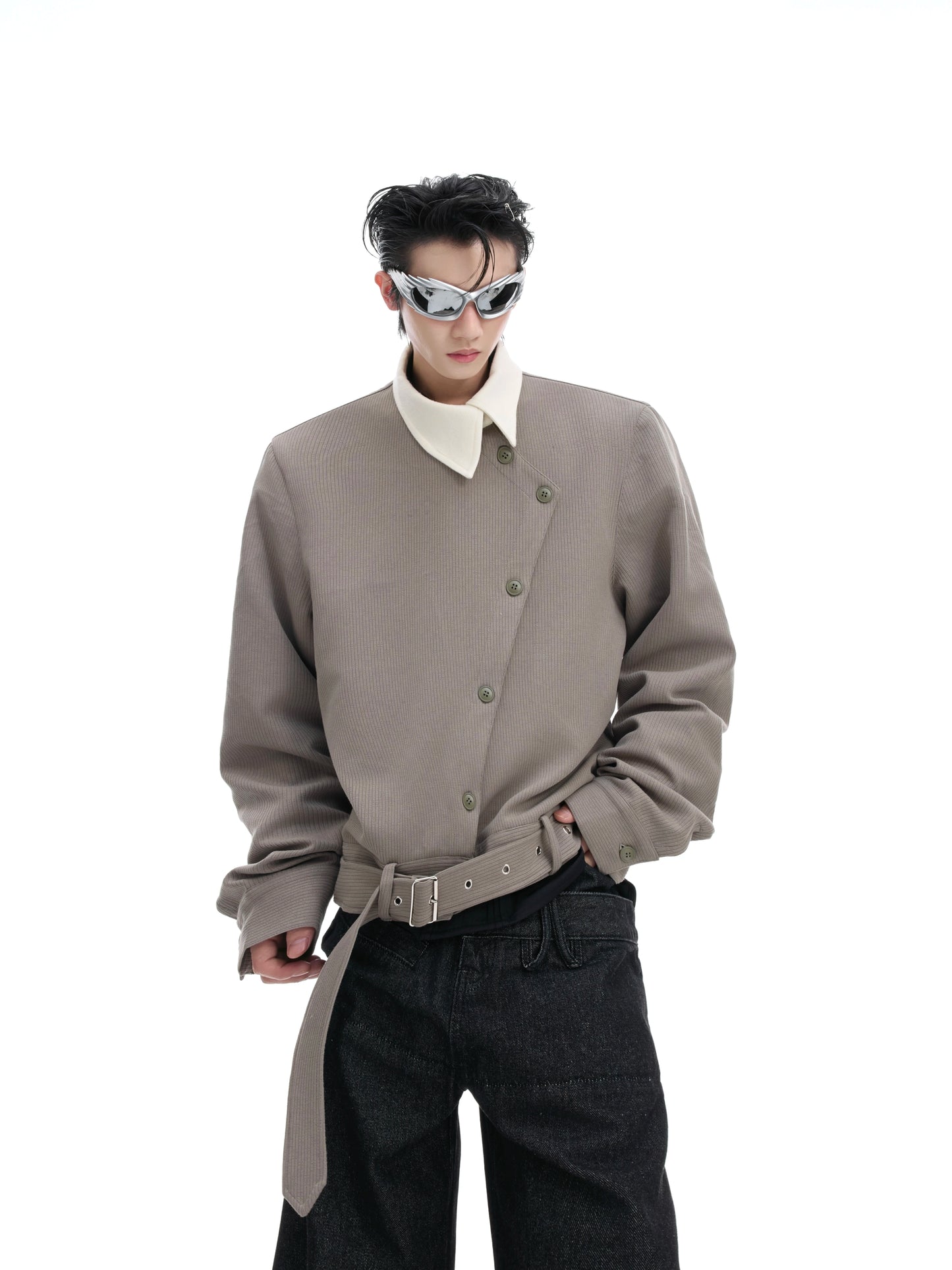 Asymmetric Button Pointed-Collar Jacket WN20521