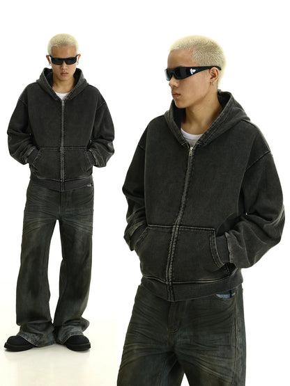 Washed Short Zipper Hoodie WN9019