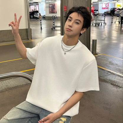 Heavyweight Detachable Shoulder-pad Oversize Short Sleeve T-Shirt WN25259