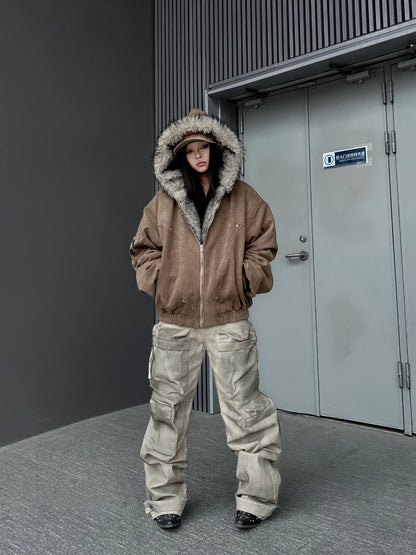 Washed Multi Pocket Wide Leg Cargo Pants WN24176