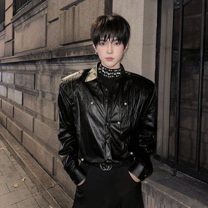 PU Leather Oversize Long Sleeve Shirt WN25122