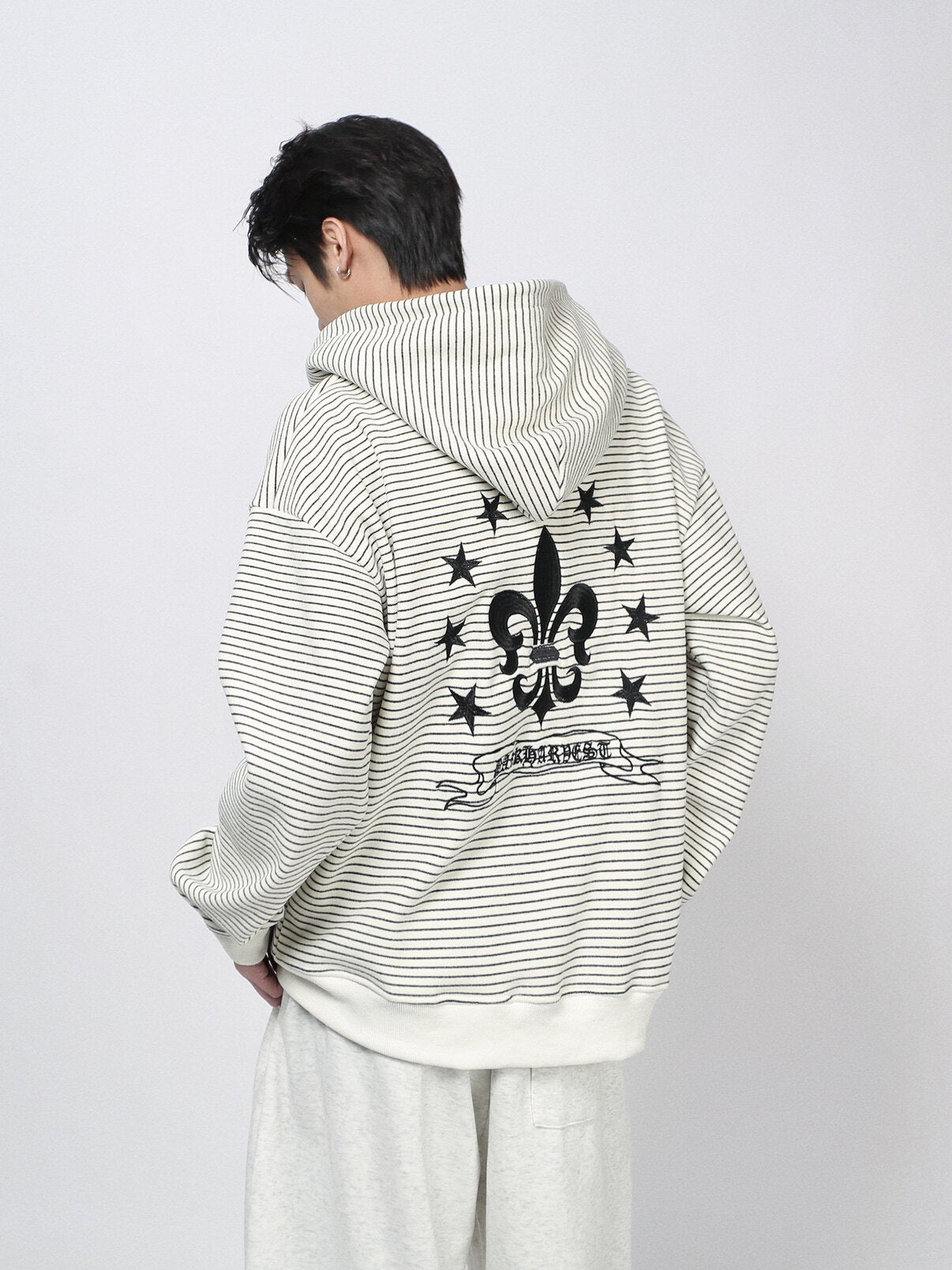 Stripe Embroidery Oversize Zipper Hoodie WN24421