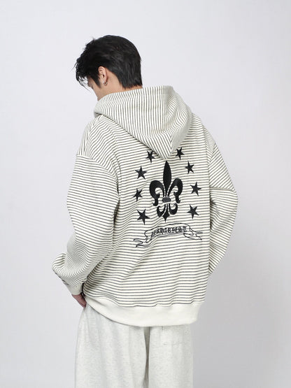 Stripe Embroidery Oversize Zipper Hoodie WN24421