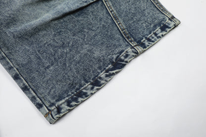 Washed Studs Panel Cropped Denim Half Jeans WN25766
