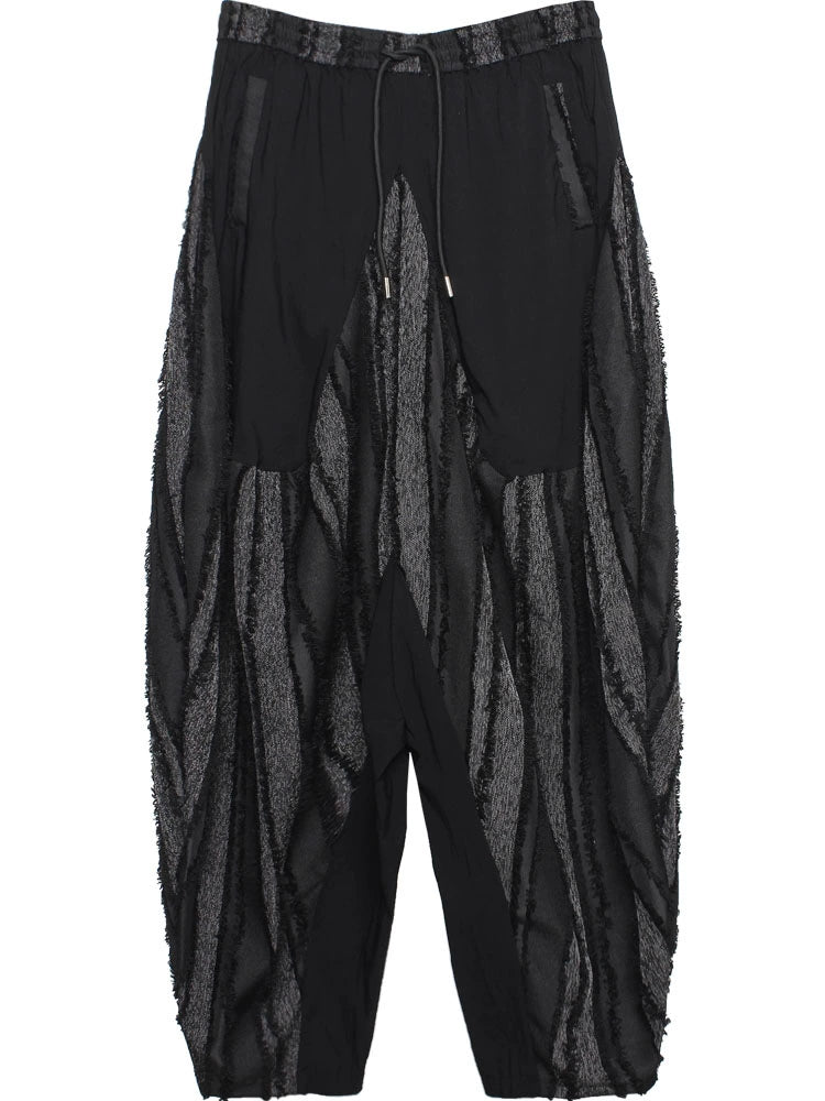 Stripe Mix Patch Wide Leg Harem Pants WN22298