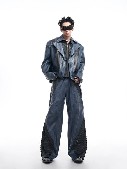 Fake Layered PU Leather Jacket & PU Leather Pants Setup WN10178